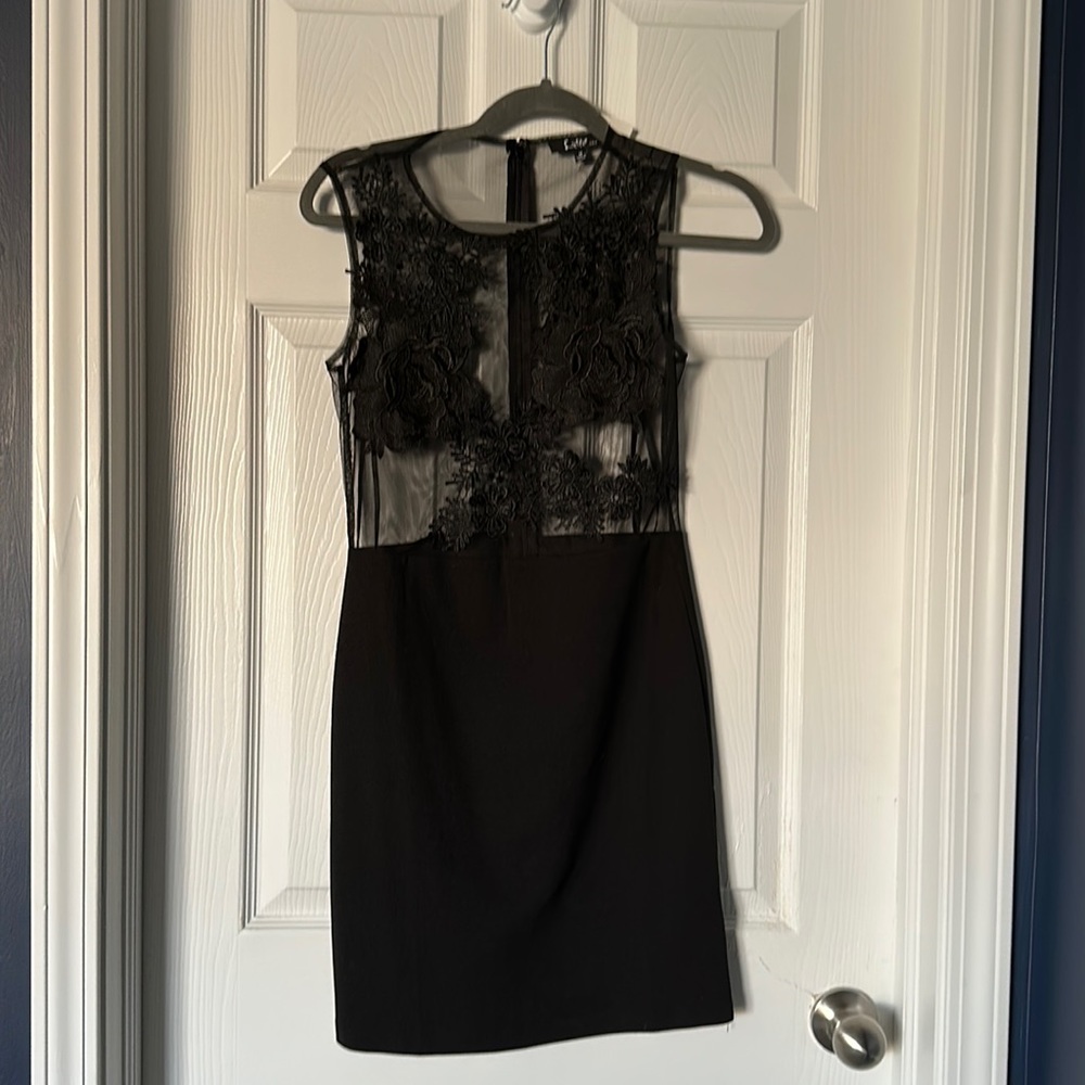 Black crochet and mesh dress